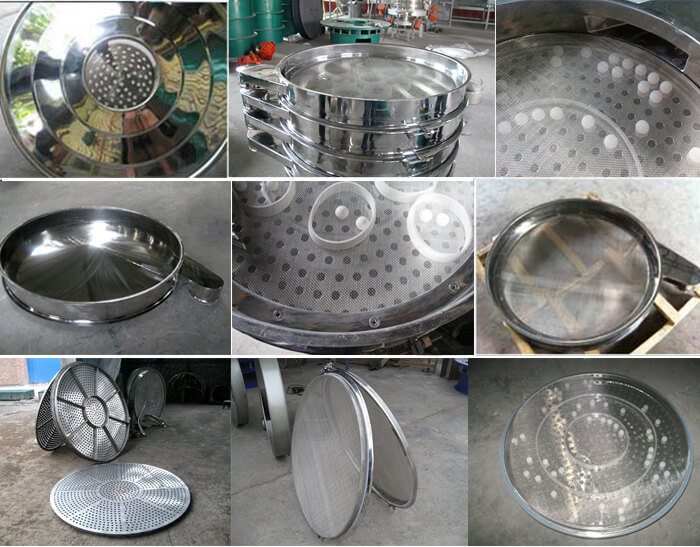 食品振動篩細節展示：防塵蓋，篩框，網架，底框等。